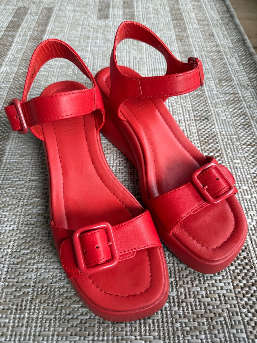 CAMPER: Women Red Buckle Wedge Sandals - Comfortable Summer Shoes